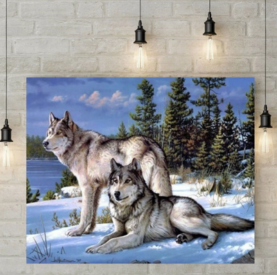 Pintura de Diamantes 5D - Lobo en la Nieve