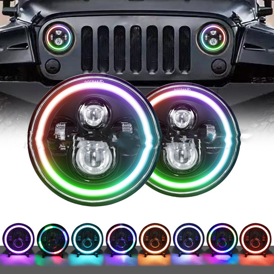 Faro LED 7 pulgadas con Ojos de Ángel Multicolor para Vehículos 4x4 y Modificaciones
