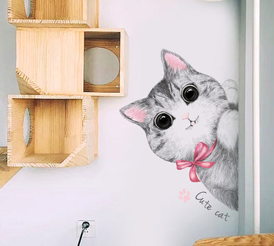 Cartoon cat wall sticker featuring multiple playful cats, one reaching for a fish, with "I LOVE FISH" text. - Image 5