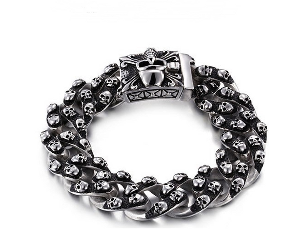 Pulsera de Acero Titanio con Calavera para Hombre - Estilo Rock Punk