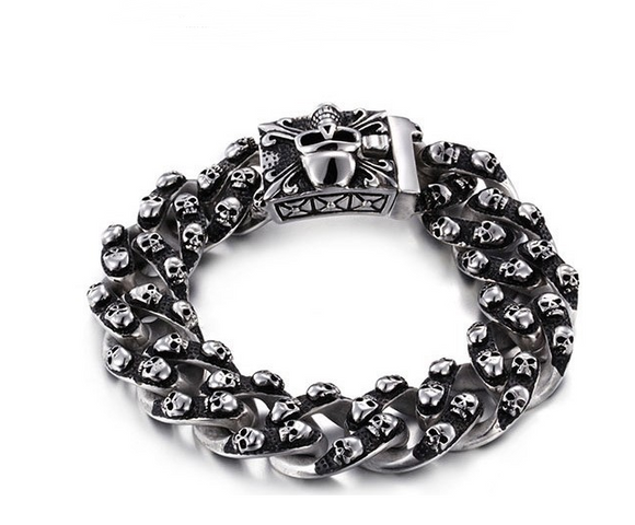 Pulsera de Acero Titanio con Calavera para Hombre - Estilo Rock Punk