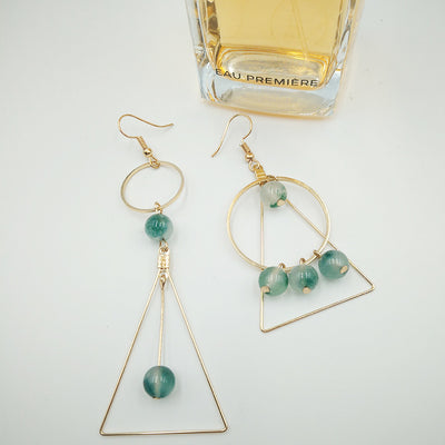 Aretes Asimétricos Triángulo Círculo Bola - Diseño Creativo y Moderno - Image 3