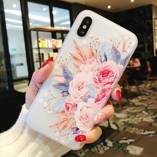 Funda Protectora TPU Blanca Mate con Relieve de Aves y Flores