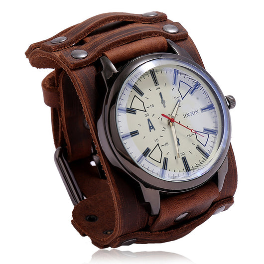 Pulsera de Cuero Vintage Ajustable con Reloj Punk para Hombres - Image 13