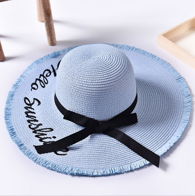 Sombrero de Playa Ancho con Letras Bordadas y Orilla Cruda - Image 9