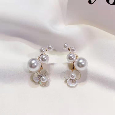 Aretes de Perla Metálica con Forma de Flor - Image 5