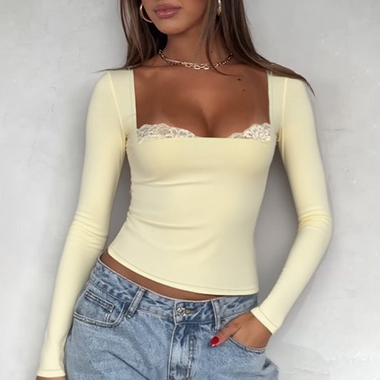 Blusa de Encaje Elegante con Mangas Largas para Mujer