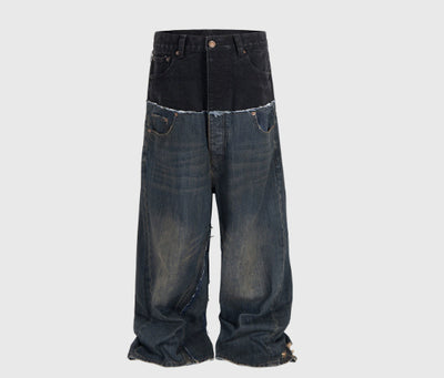 Pantalones Vaqueros Unisex Patchwork Doble Cintura con Detalles Desgarrados - Image 5