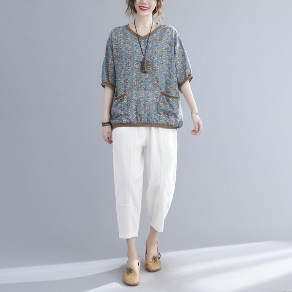 Blusa Estampada Escote V Manga Corta para Mujer - Image 4
