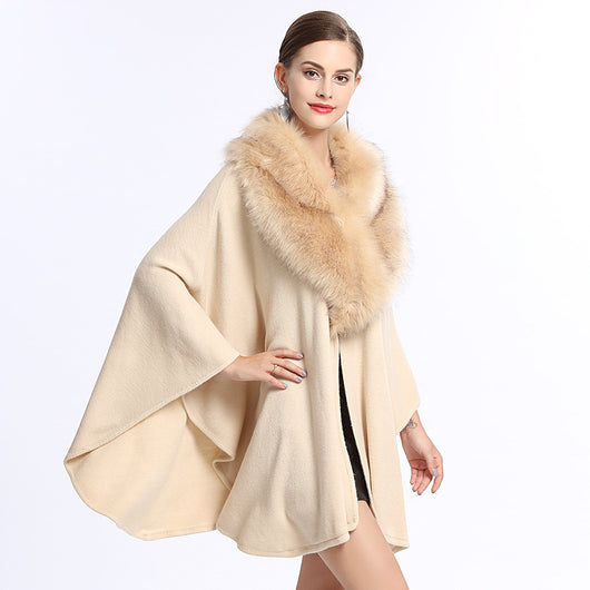 Poncho Capa de Punto con Cuello de Pelaje Sintético Oversized - Image 16