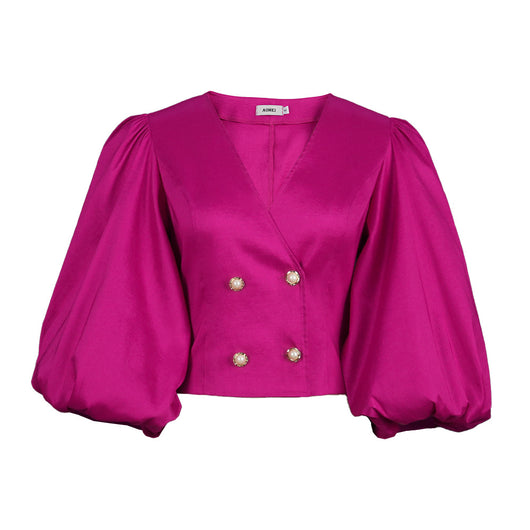 Cardigan Cropped Ajustado con Cuello V y Mangas Globo para Mujer - Image 4