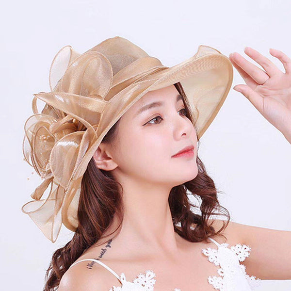 Sombrero de Gasa con Flores para Bodas y Eventos