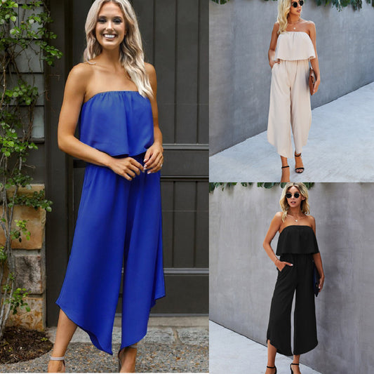 Jumpsuit Elegante Hombros Descubiertos y Pantalón Recto