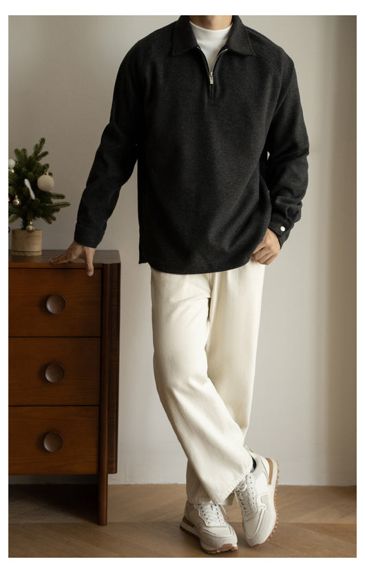 Suéter con Cierre Medio y Cuello Solapa para Hombre - Primavera Otoño - Image 12