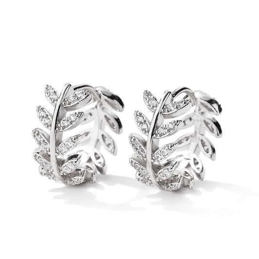 Aretes Diseño Coreano con Zirconia Incrustada - Forma de Hoja Elegante - Image 2