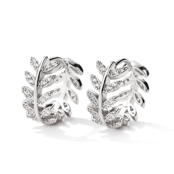 Aretes Diseño Coreano con Zirconia Incrustada - Forma de Hoja Elegante