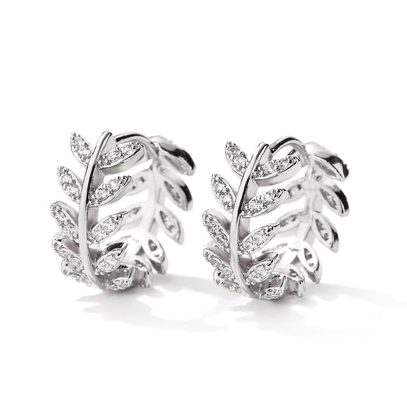 Aretes Diseño Coreano con Zirconia Incrustada - Forma de Hoja Elegante
