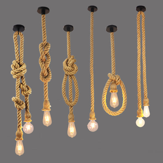 Lámpara Colgante Industrial de Cuerda de Cáñamo - Diseño Retro Loft