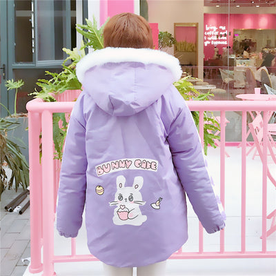 Abrigo Parka Kawaii Conejo Rosa y Lavanda con Capucha y Borde de Pelaje para Invierno - Image 8
