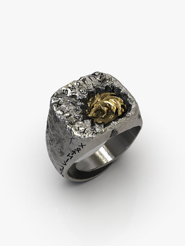 Anillo de Cabeza de Lobo en Plata y Cobre