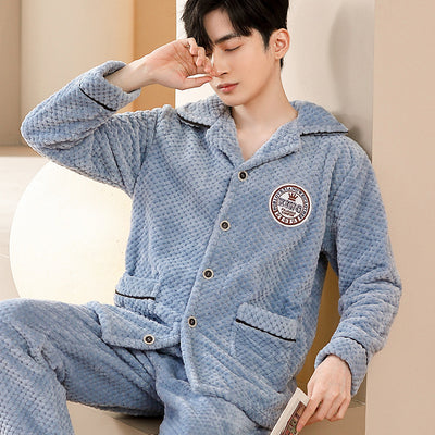Cardigan Pijama de Forro Polar para Hombre - Abrigo Cálido Coral - Image 10