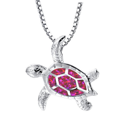 Collar colgante tortuga marina con ópalo azul y plata laminada para mujer - Image 25