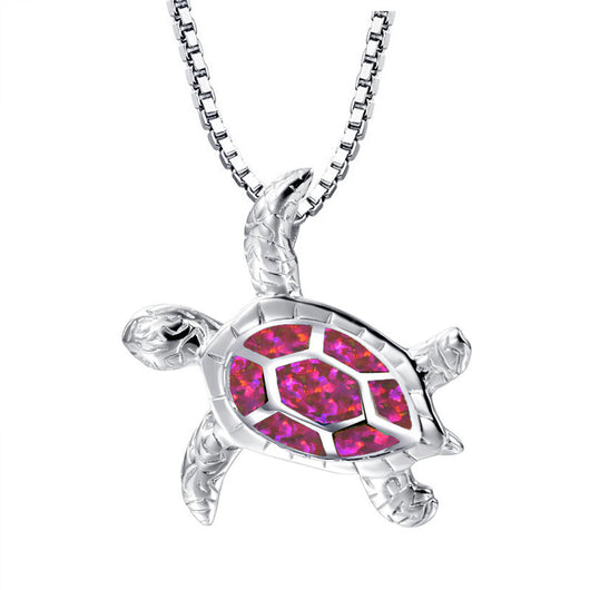 Collar colgante tortuga marina con ópalo azul y plata laminada para mujer - Image 25
