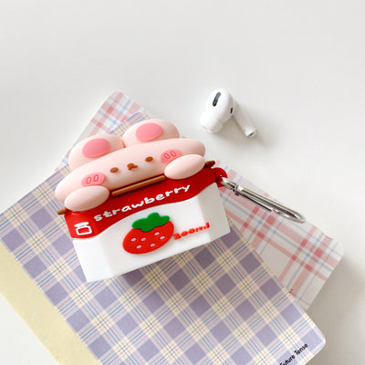 Funda Protectora para Audífonos Inalámbricos Diseño Fresa Leche en Silicona - Image 3