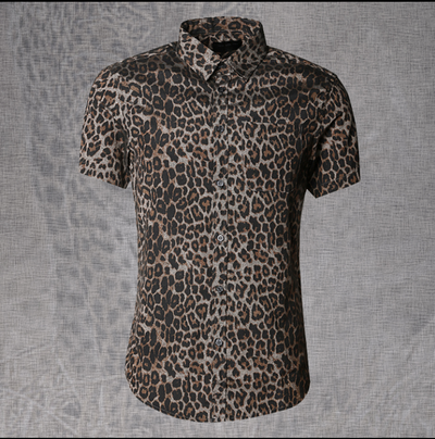 Camisa Casual Estampado Leopardo Slim Fit Manga Corta para Hombre - Image 2