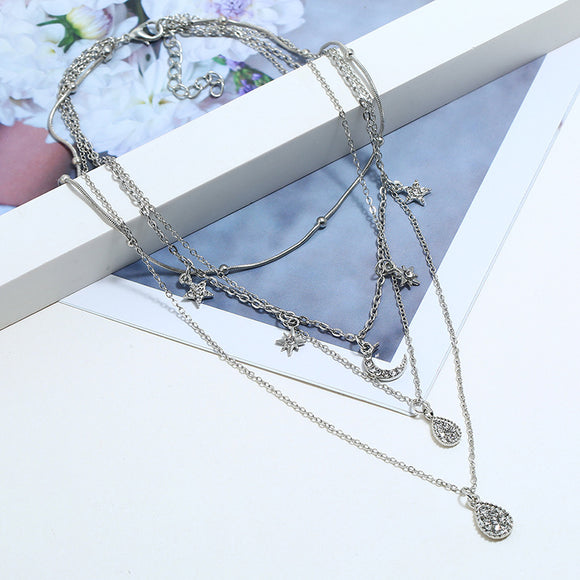 Collar Multicapa Retro con Dije de Gota de Amor