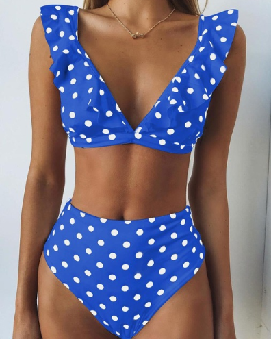 Traje de Baño de Cintura Alta con Borde Floral y Puntos para Mujer - Image 6