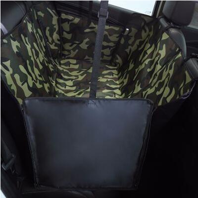 Dark blue car pet seat cover with white star pattern installed in a vehicle's back seat. - Image 3