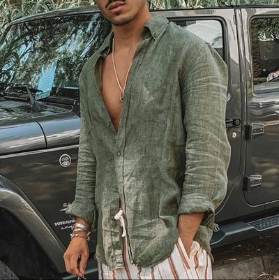 Camisa de Botones Manga Larga Algodón y Lino Estilo Explosion para Hombre - Image 2