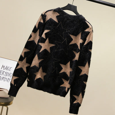 Cardigan Tejido Corto para Mujer con Estrella de Cinco Puntas en Terciopelo Visón - Image 6