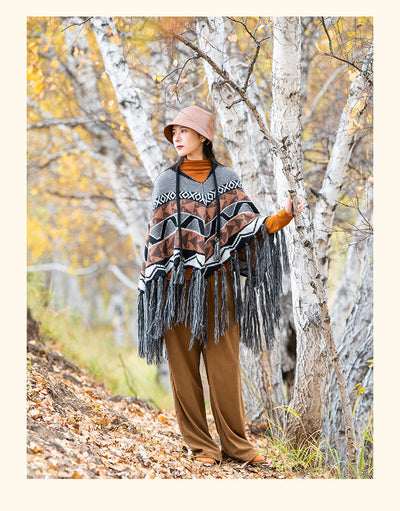 Poncho Étnico de Lana Tejida con Borlas - Abrigo Grueso y Cálido - Image 12