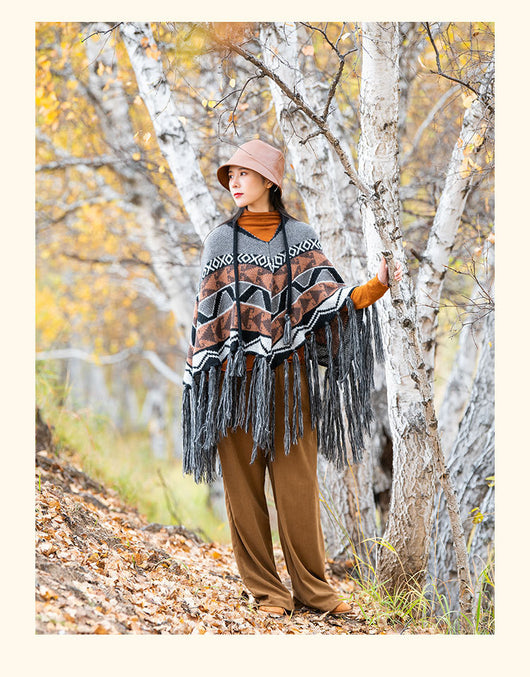 Poncho Étnico de Lana Tejida con Borlas - Abrigo Grueso y Cálido - Image 12