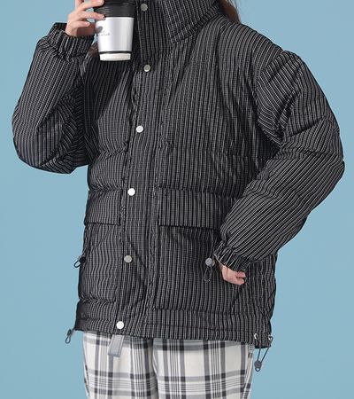 Chaqueta Acolchada Suelta a Rayas para Hombre - Image 2