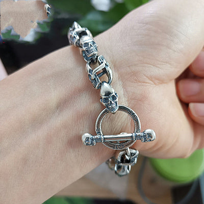 Pulsera Calavera Doble Cara Plata Sterling S925 Estilo Hip Hop - Image 2