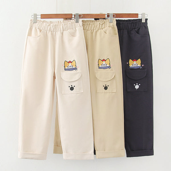 Pantalones Rectos Infantiles con Bordados Divertidos para Primavera
