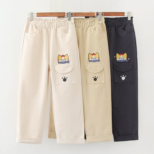 Pantalones Rectos Infantiles con Bordados Divertidos para Primavera