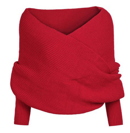 Suéter Tejido Escote V Cruzado Hombros Descubiertos - Cuello Bufanda Sexy - Image 6