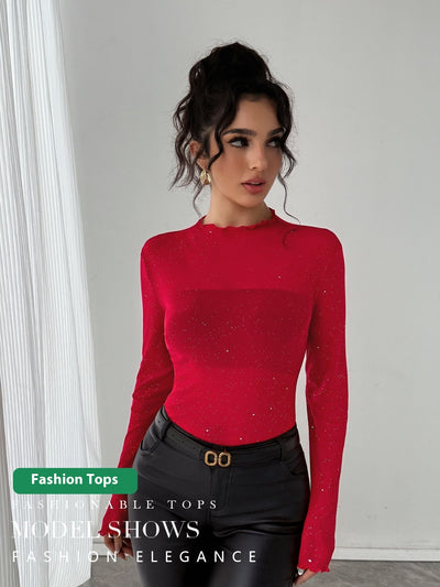 Blusa Brillante con Lentejuelas Ajustada de Manga Larga - Image 10