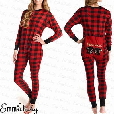 Red and black buffalo plaid baby romper with long sleeves, snap front closure, and black ribbed cuffs and collar. - Image 11