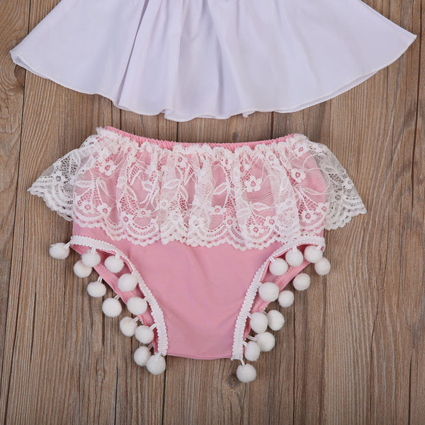 Set de 3 Tops con Shorts Flecos y Diademas