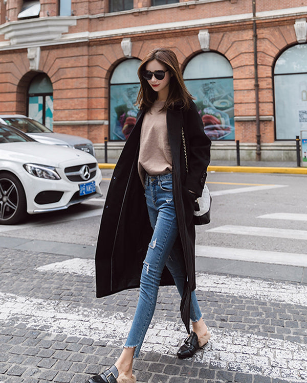 Abrigo de Lana Largo Estilo Coreano Harajuku Caramelo para Mujer - Image 4