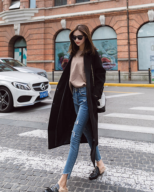 Abrigo de Lana Largo Estilo Coreano Harajuku Caramelo para Mujer - Image 4