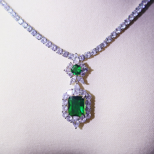 Juego de Collar y Aretes Minimalista Verde Oscuro - Image 2