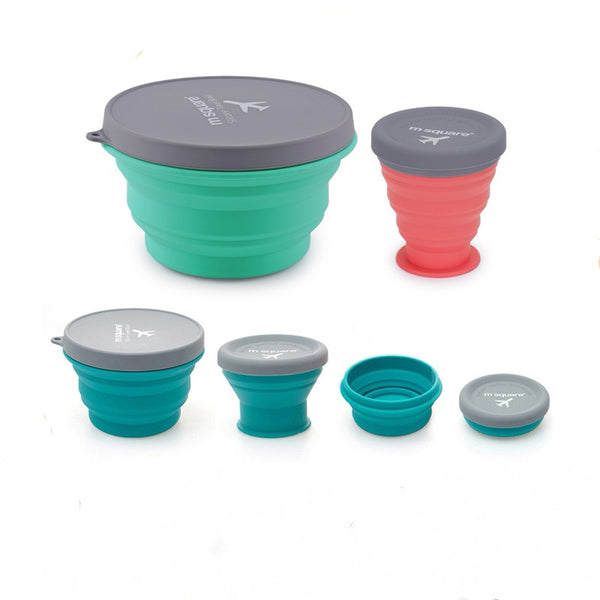 Kit de Cubiertos Plegables con Tazón de Silicona para Viajes y Camping