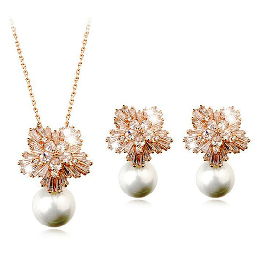 Conjunto de Collar y Aretes de Perla Lujo Coreano con Circonitas - Joyería Nupcial Versátil - Image 2