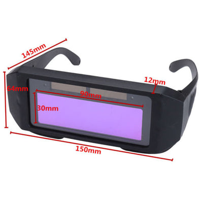 Black automatic dimming welding glasses with a purple auto-darkening lens and an adjustable elastic strap. - Image 3